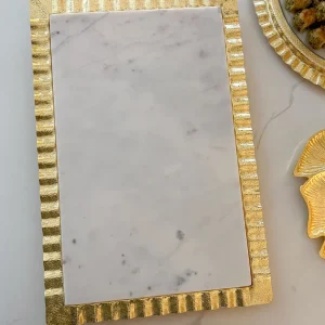 Inspire Me! Home Decor Gold Large Rectangle Marble Tray With Ripple Edge (2 Colors)