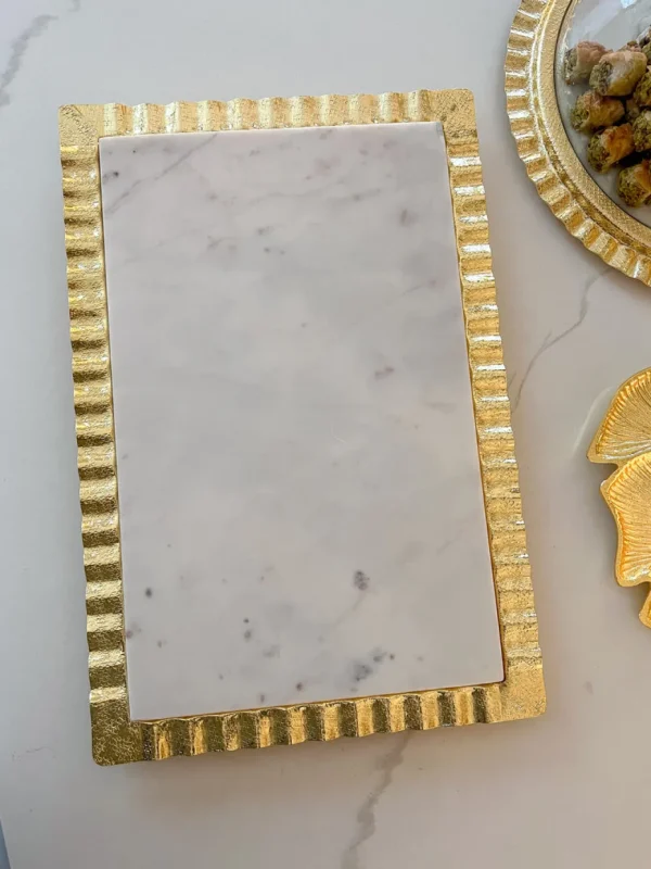 Inspire Me! Home Decor Gold Large Rectangle Marble Tray With Ripple Edge (2 Colors)