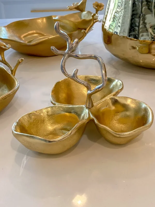 Inspire Me! Home Decor Gold Metal Snack Bowl With Silver Handle