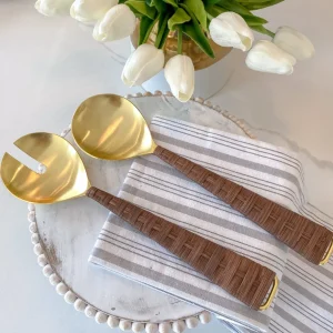 Inspire Me! Home Decor Gold Servers W/ Rattan Handle