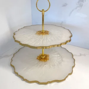 Inspire Me! Home Decor Gold Leaf And White Resin 2 Tier Cake Stand