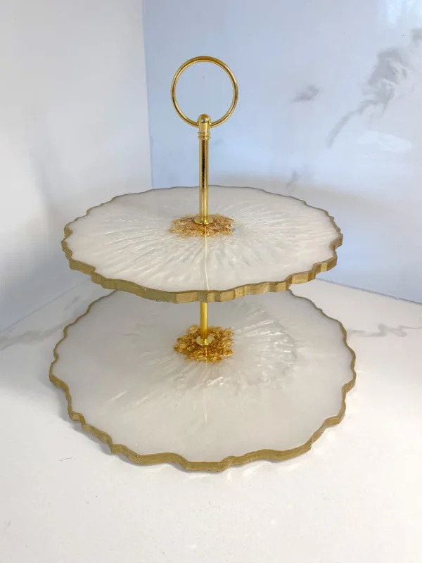 Inspire Me! Home Decor Gold Leaf And White Resin 2 Tier Cake Stand