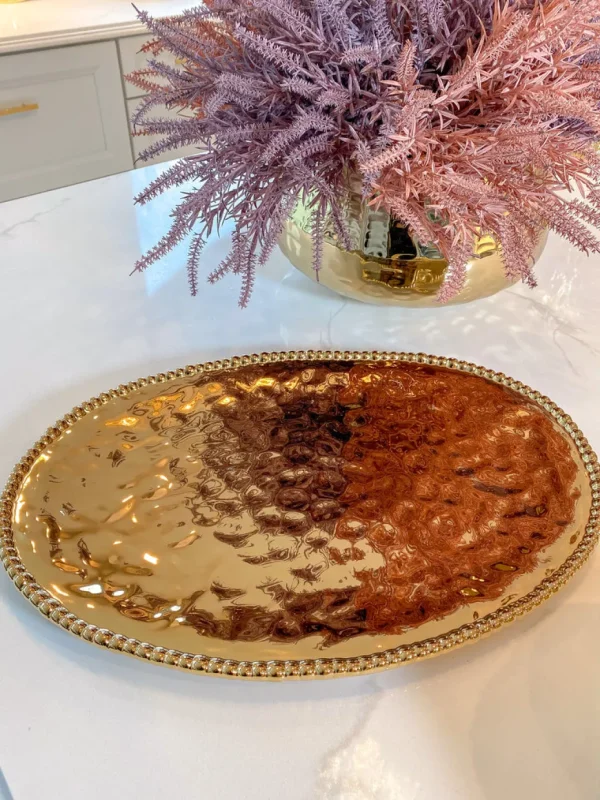 Inspire Me! Home Decor Gold Oval Beaded Platter