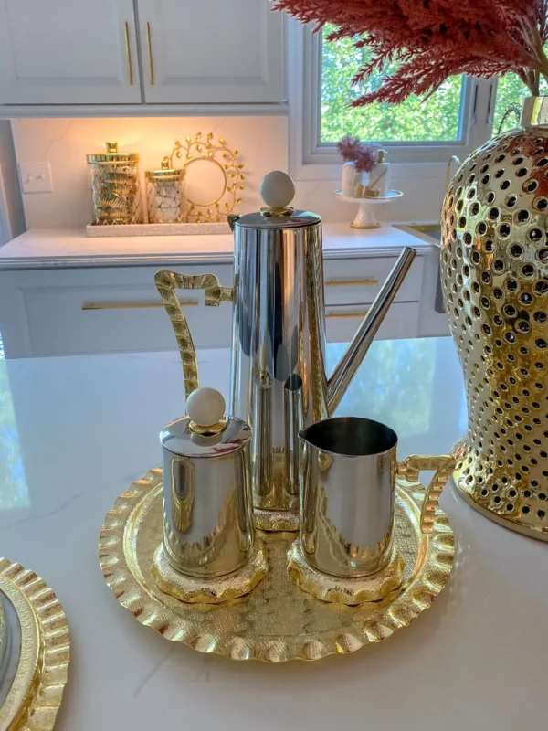 Inspire Me! Home Decor Gold Textured Ruffle Coffee/Tea Set Collection (4 Items Sold Individually)