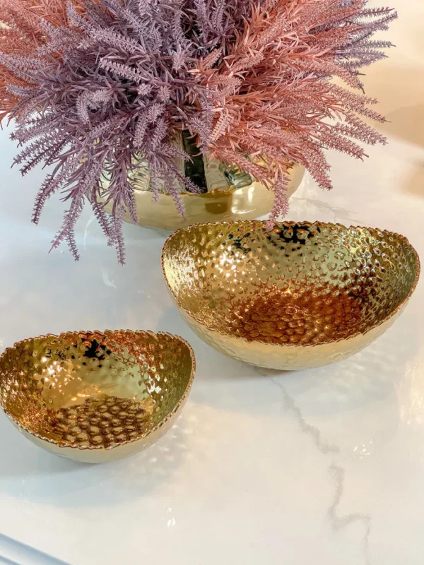 Inspire Me! Home Decor Gold Oval Hammered Porcelain Bowl