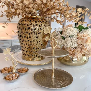 Inspire Me! Home Decor Gold Two-Tone Dragonfly Cake Stand