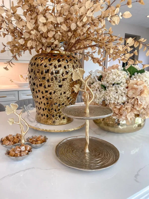 Inspire Me! Home Decor Gold Two-Tone Dragonfly Cake Stand