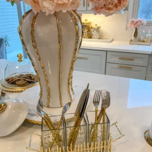 Inspire Me! Home Decor Gold & Glass Utensil Holder With Gold Linear Details