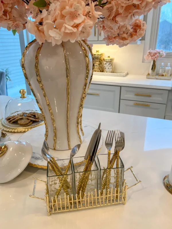 Inspire Me! Home Decor Gold & Glass Utensil Holder With Gold Linear Details