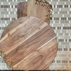 Inspire Me! Home Decor Gold Round Wood Charcuterie Board With Textured Design ” From Pops Of Color Home Collection”