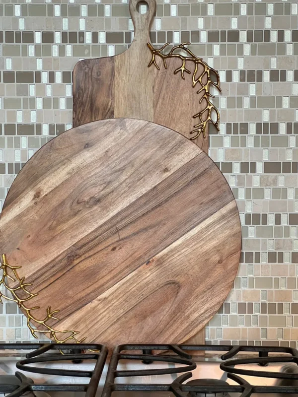 Inspire Me! Home Decor Gold Round Wood Charcuterie Board With Textured Design ” From Pops Of Color Home Collection”