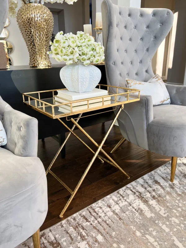 Inspire Me! Home Decor Gold Tray Side Table With Mirrored Top