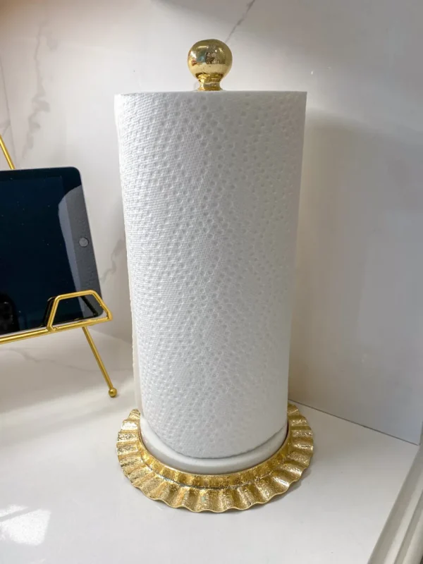 Inspire Me! Home Decor Gold Ripple Edge Paper Towel Holder With Marble Base (2 Colors)