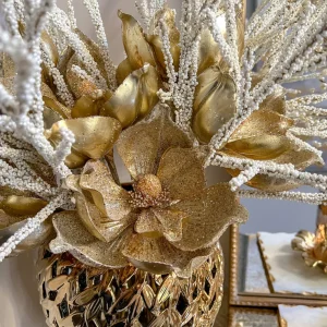 Inspire Me! Home Decor Gold Glittered Magnolia Stem