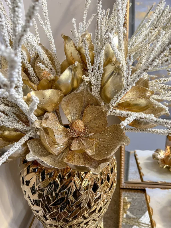 Inspire Me! Home Decor Gold Glittered Magnolia Stem