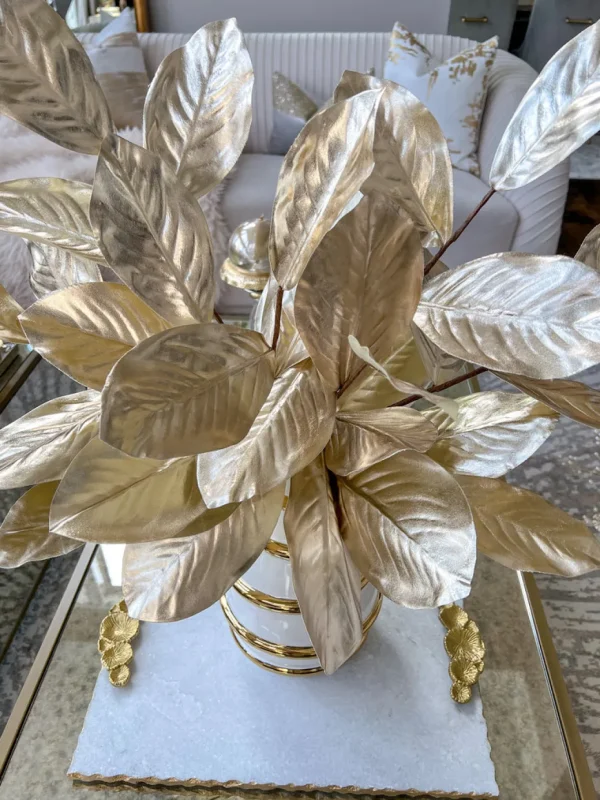 Inspire Me! Home Decor Gold Metallic Magnolia Leaf Stem