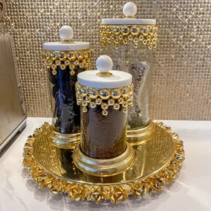 Inspire Me! Home Decor Gold Beaded Canisters W/ Marble Lid (3 Sizes)