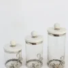 Inspire Me! Home Decor Gold Or Silver Metal Floral Glass Canisters With Marble Lid-With Metal Rim (3 Sizes) (2 Colors)