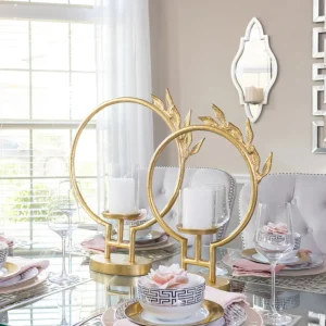 Inspire Me! Home Decor Golden Circle Leaf Design Hurricane Candle Holder (2 Sizes) ” From Pops Of Color Home Collection”