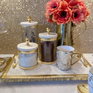 Inspire Me! Home Decor Gold Textured Rim Canisters W/ Marble Lid (3 Sizes)