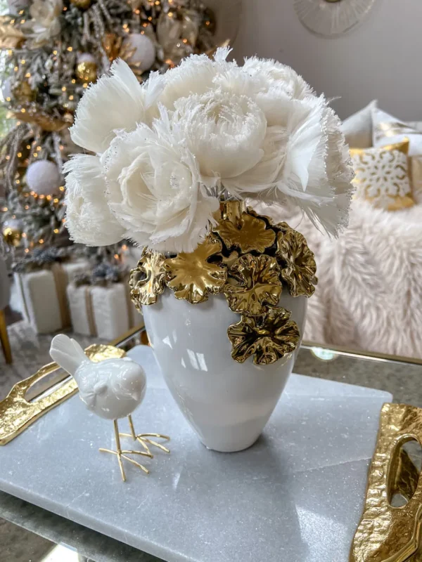 Inspire Me! Home Decor Gold Cascading Floral And White Vase