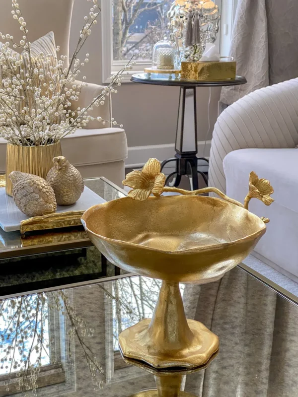 Inspire Me! Home Decor Gold Floral Bowl On Pedestal