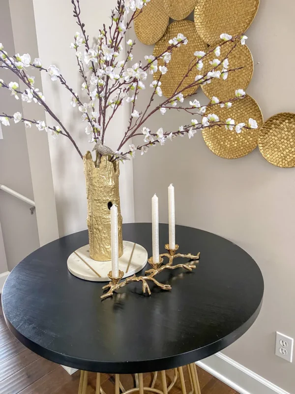 Inspire Me! Home Decor Gold Metal Tree Trunk Vase With Silver Bird