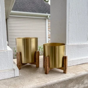 Inspire Me! Home Decor Gold Planters On Wood Stand (2 Sizes)