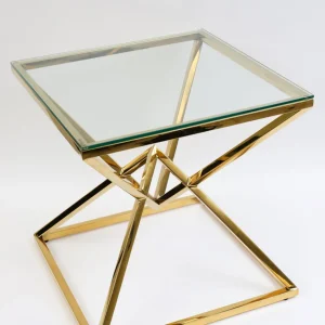 Inspire Me! Home Decor Gold Geometric Glass Top Side Table