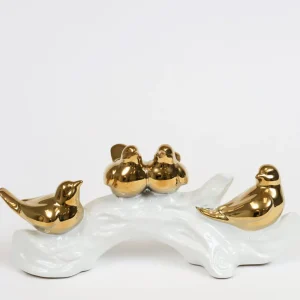 Inspire Me! Home Decor Gold Birds On White Branch Sculpture