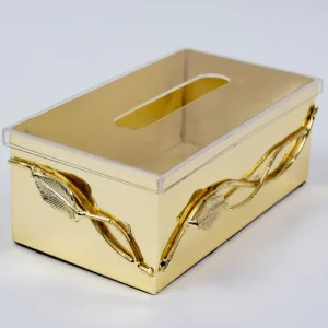 Inspire Me! Home Decor Gold Metal Tissue Holder With Leaf Design & Acrylic Lid