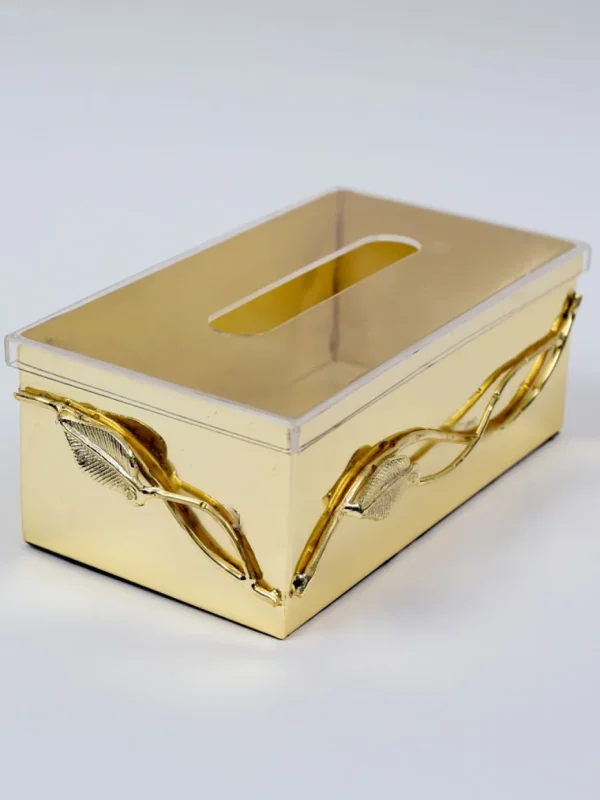 Inspire Me! Home Decor Gold Metal Tissue Holder With Leaf Design & Acrylic Lid