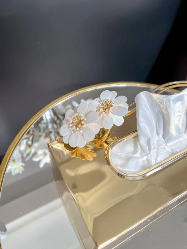 Inspire Me! Home Decor Gold Tissue Box Cover With White Jeweled Flower Details