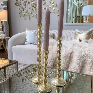 Inspire Me! Home Decor Gold Bead Design Candle Stick (3 Sizes)