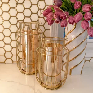 Inspire Me! Home Decor Gold Lantern W/ Amber Glass