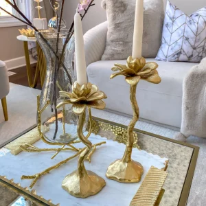 Inspire Me! Home Decor Gold Floral Candle Stick (2 Sizes)