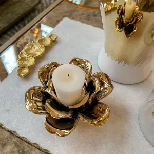 Inspire Me! Home Decor Gold Flower Tealight Candle Holder