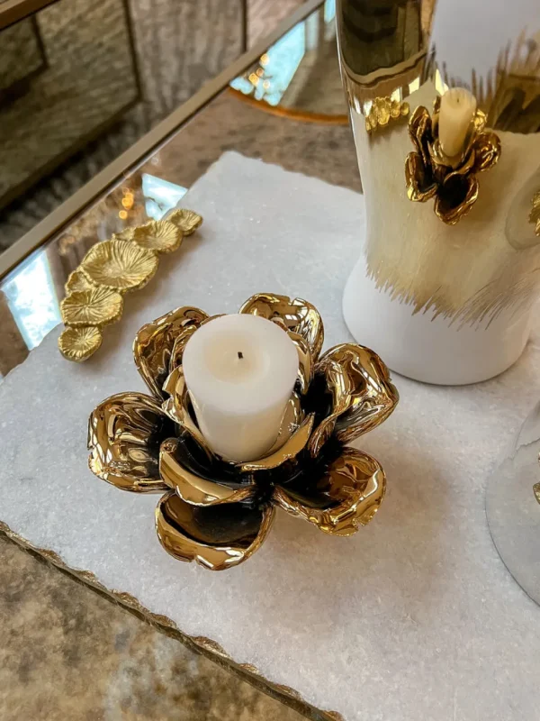 Inspire Me! Home Decor Gold Flower Tealight Candle Holder