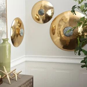 Inspire Me! Home Decor Gold Disk W/ Grey Natural Stone Wall Decor, Set Of 3 WALL ART & MIRRORS