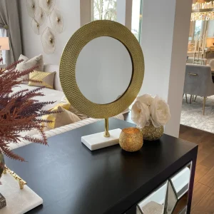 Inspire Me! Home Decor Gold Hammered Texture Tabletop Mirror W/ Marble Base