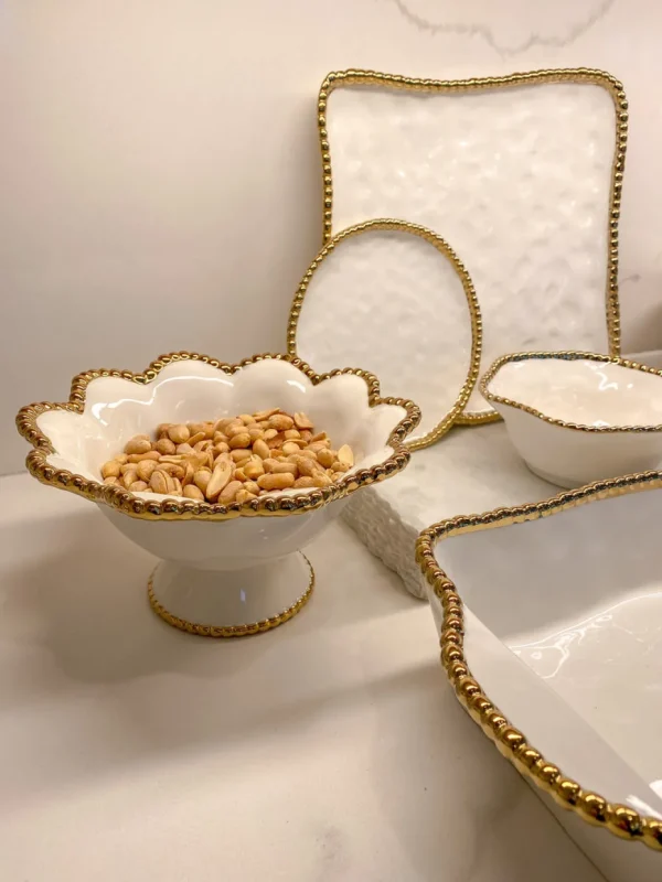 Inspire Me! Home Decor Gold And White Beaded Pedestal Bowl