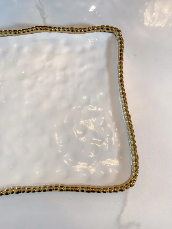 Inspire Me! Home Decor Gold And White Beaded Square Platter