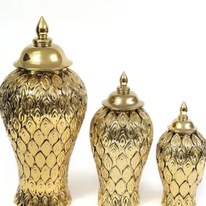 Inspire Me! Home Decor Gold Petal Textured Ginger Jars (3 Sizes)