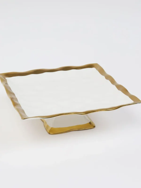 Inspire Me! Home Decor Gold And White Ceramic Square Cake Stand