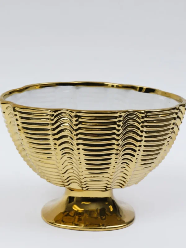 Inspire Me! Home Decor Gold Ceramic Ribbed Footed Bowl