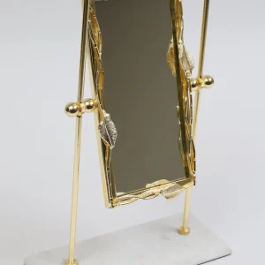 Inspire Me! Home Decor Gold Rectangle Table Mirror With Leaf Border Design And Marble Base