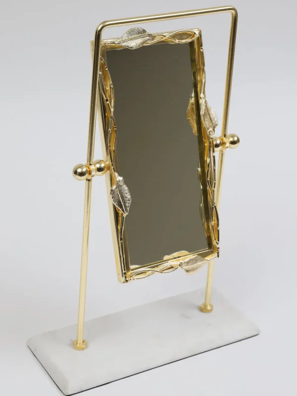 Inspire Me! Home Decor Gold Rectangle Table Mirror With Leaf Border Design And Marble Base