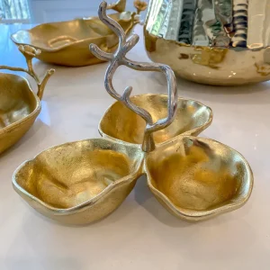 Inspire Me! Home Decor Gold Metal Snack Bowl With Silver Handle