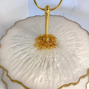 Inspire Me! Home Decor Gold Leaf And White Resin 2 Tier Cake Stand