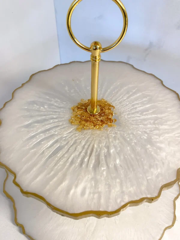 Inspire Me! Home Decor Gold Leaf And White Resin 2 Tier Cake Stand